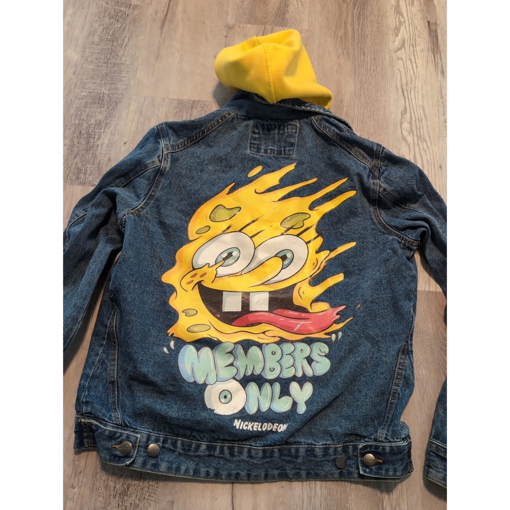 Members Only X Nickelodeon Spongebob Denim Hoodie Graphics Jacket Men's M
